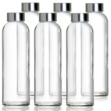 MEGALOWMART 18 oz Glass Water Beverage Bottle 6 Pack Set with Stainless Steel Cap