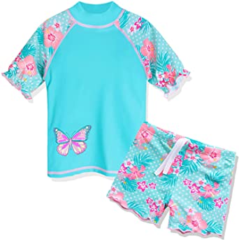 TFJH E Girls Two Piece Swimwear butterflyflower Dots Printed Swimsuit UPF 50  UV 3-10Y