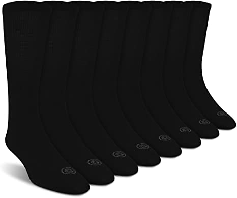 Doctor's Choice Men's Diabetic Crew Socks, Wide Non-Binding Top, Circulatory, Full Cushion, 4 Pairs, Black, Large, Sock Size: 10-13