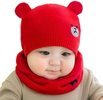Urberry Knit Beanie Cap for Baby, Autumn Warm Kids Girl Boy Ear Hat Scarf for Babies 0-12Month