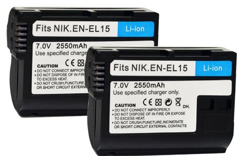 Powermall EN-EL15 EL15 2 Pack 2550mAh High Capacity Rechargeable Battery for Nikon D600, D610, D750, D800, D800E, D810, D7000, D7100, 1 V1, 1V1 DSLR Digital Camera (1 Year Guarantee)