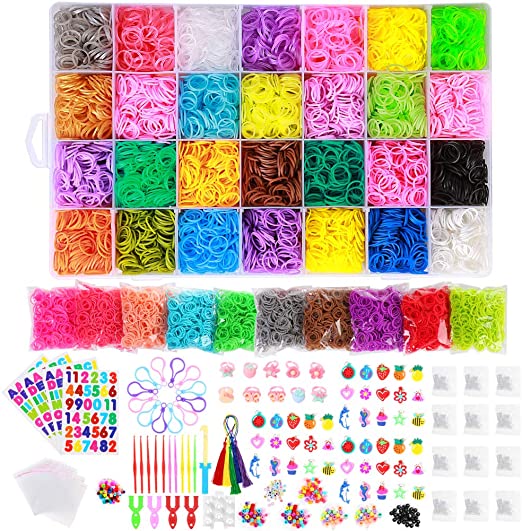 22,000  Rainbow Rubber Bands Refill Kit,38 Colors Loom Bands,2Y Loom,600 S-Clips,52  ABC Beads,30  Charms,10 Backpack Hooks,280  Beads,Tassels,10  Crochet Hooks and Storage Case