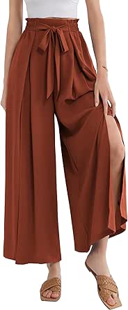 GRACE KARIN Women's Wide Leg Pants with Pockets Lightweight High Waisted Tie Knot Caual Loose Split Flowy Palazzo Trousers