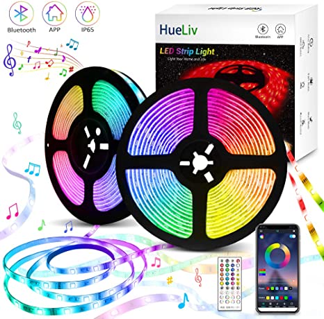 LED Strip Lights, HueLiv 32.8FT 5050RGB Color Changing Kit with 40 Keys Remote APP and Bluetooth Control Lighting Strip works in Sync with Music for the Bedroom, Kitchen, around the TV Waterproof IP65