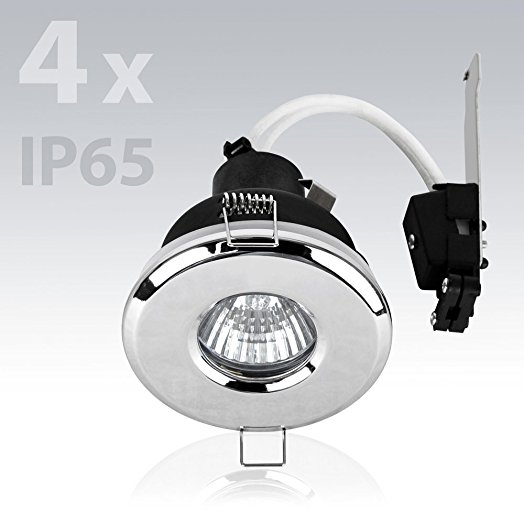 Pack of 4 - MiniSun Bathroom / Shower / Soffit IP65 Polished Chrome GU10 Recessed Ceiling Downlights