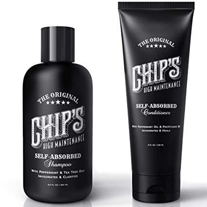 Chips High Maintenance Shampoo and Conditioner for Men - Self-Absorbed Daily Shampoo and Conditioner Set - (8 Fl Oz | 8.5 Fl Oz) with Natural Peppermint and Tea Tree Oil - Paraben and Sulfate Free