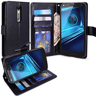 Droid Turbo 2 Case, LK Droid Turbo 2 Wallet Case, Luxury PU Leather Case Flip Cover Built-in Card Slots & Stand For Motorola Moto Droid Turbo 2, BLACK