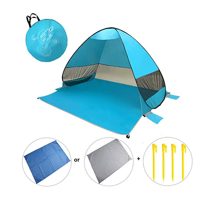 SEVEN HITECH Beach Tent Pop Up Beach Umbrella Outdoor Sun Shelter UV Protection UPF 50  Sun Shade Portable Camping Fishing Hiking Canopy Easy Setup for 2 or 3 Person Pure Color