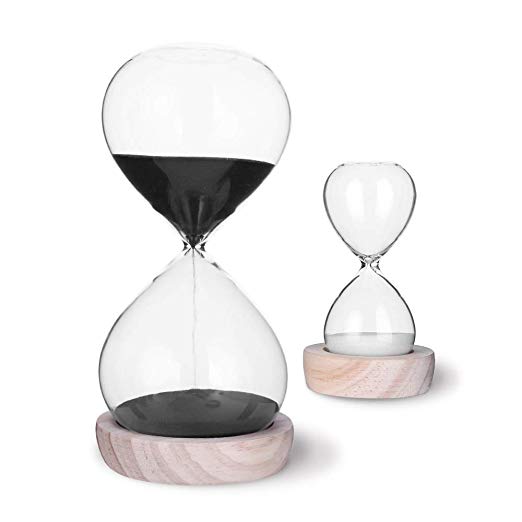 Hourglass Sand Timer Set-30 Minute & 5 Minute Timer Sets -Sand Clock Timers for Room Kitchen Office Decor -Time Management Tool with Wooden Base Stand