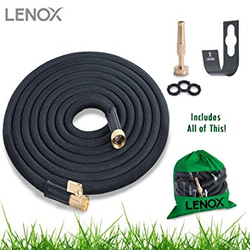 Expandable Hose 25 ft Expanding Water Hose Heavy Duty Latex Solid ON/OFF Brass Valve Connector Includes: FREE Metal Wall Hanger - Jet Brass Nozzle - Storage Bag and Washers 25ft Expandable Garden Hose