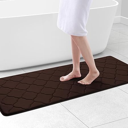 OLANLY Memory Foam Bath Mat Rug 59x24, Ultra Soft Non Slip and Absorbent Bathroom Rug, Machine Wash Dry, Comfortable, Thick Bath Rug Carpet for Bathroom Floor, Tub and Shower, Brown