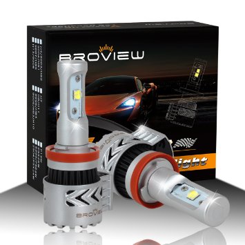 BROVIEW V8 LED Headlight Bulbs w/ Clear Arc-Beam Kit 72W 12,000LM 6500K White Cree LED Lights for Cars Replace HID & XENON Headlights 2 Yr Warranty - (2pcs/set)( H8 H11 H9)