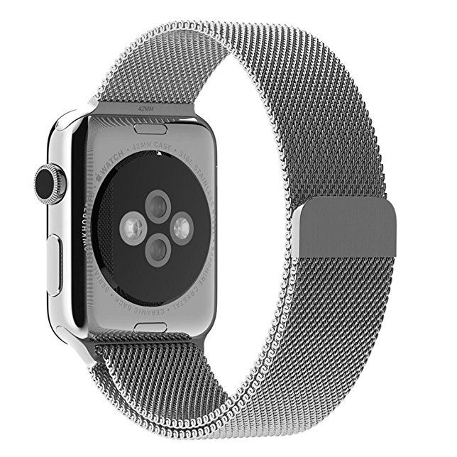 Been5le 42MM Milanese Loop Stainless Steel Replacement iWatch Band with Magnetic Closure Clasp for Apple Watch 3 2 1 Sport&Edition Silver