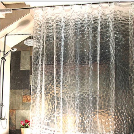 Shower Curtains, JamHoo Eco-friendly 12 Gauge 100% EVA Heavy Duty 3D Cube Semi-transparent Waterproof Bathroom Curtain - 72"x72" (Transparent)