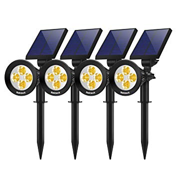 Nekteck Solar Powered Garden Spotlight - Outdoor Spot Light for Walkways, Landscaping, Security, Etc. - Ground or Wall Mount Options (Warm White- 4 Pack)