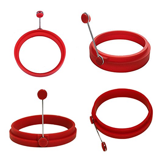 OnUpgo Silicone Egg Ring Pancake Rings mold - Nonstick Round Egg Rings Shape Mold - 4 Pack (Red)