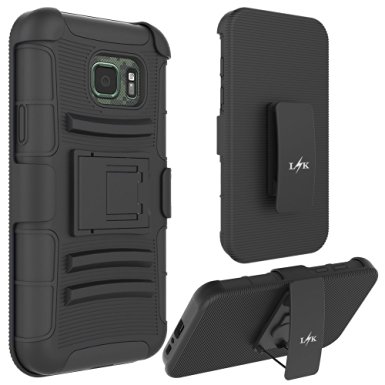 S7 Active Case, LK [Heavy Duty] Black Armor Holster Defender Full Body Protective Hybrid Case Cover with Belt Clip for Samsung Galaxy S7 Active