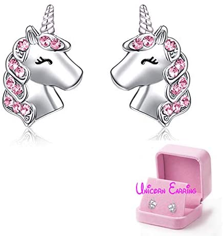 Pink Unicorn Stud Earrings Girls Cute Unicorn Earring Sparkling with Zircon for Little Girls Kids Jewelry Birthday Party