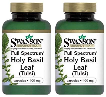 Swanson Premium Brand Full Spectrum Holy Basil Leaf (Tulsi) 400mg -- 2 Bottles each of 120 Capsules