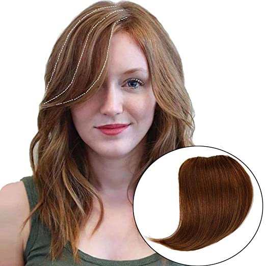 Thick Side Bangs Clip in Real Human Hair Bangs Natural Side Swept Bangs Soft Side Fringe Bangs Extensions,Light Brown Color