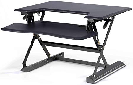 Hercke HDF Premium Standing Office Desk – Height Adjustable 36” Wide Computer Desk with Easy-Action Levers – High Density Fiberboard Black – 66 lb Weight Capacity