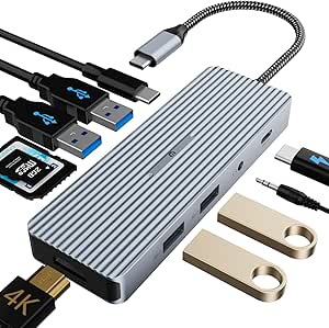 USB C Hub, TOTU Docking Station 10 in 1 USB C Hub Adapter with 4K HDMI, 2* USB3.0 Type-A, USB-C Data Transfer Port, 2* USB 2.0 Type-A, SD/TF, USB C PD, 3.5mm Stereo Jack for USB C Laptops