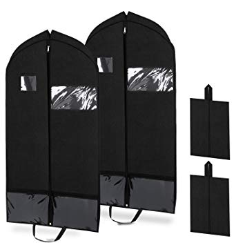 Magicfly 42” Garment Bags with Transparent Zipper Pockets for Suits, Dance, Dress Dust Cover Travel Storage with Free Shoe Bag, Black, Pack of 2