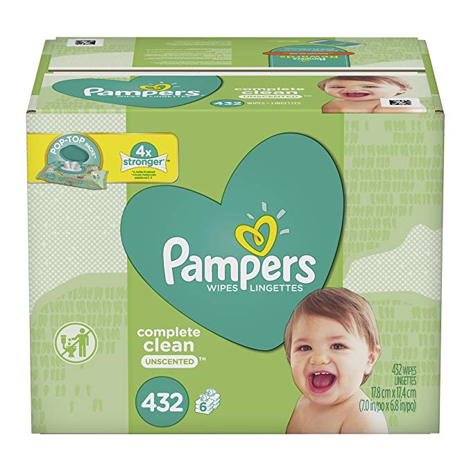 Pampers Baby Wipes Complete Clean UNSCENTED 6X Pop-Top, Hypoallergenic and Dermatologist-Tested, 432 Count