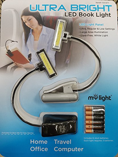 MYLIGHT Ultra Bright LED Book Light (2 Pack) With 6 AAA Batteries