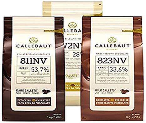 Callebaut, Milk, Dark & White chocolate chips (3 x 1kg Bundle)