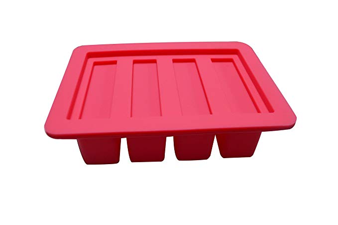 Silicone Butter Mold Tray with Lid for Butter Pudding Soap Chocolate Ice Cube, 4 Cavity, Hot Pink, by CSPRING