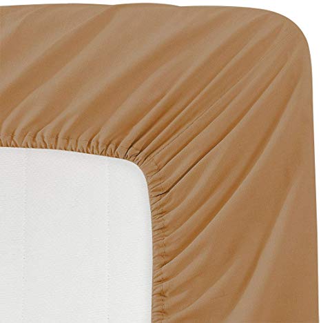 BASIC CHOICE Solid Color Microfiber Deep Pocket Fitted Sheet, Full Size, Mocha