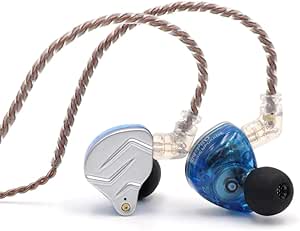 Linsoul KZ ZSN Pro Dual Driver 1BA 1DD Hybrid Metal Earphones HiFi in-Ear Monitor with Detachable 2Pin Cable, Zin Alloy Panel (with Mic, Blue)