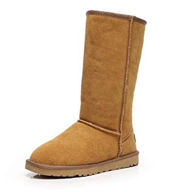 Shenn Women's Comfort Punk High Suede Leather Snow Boots