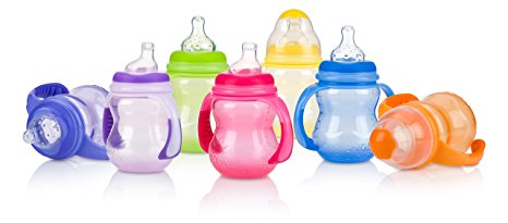 Nuby Non-Drip 3-Stage Wide Neck Bottle to Cup, 8 Ounce, Colors May Vary