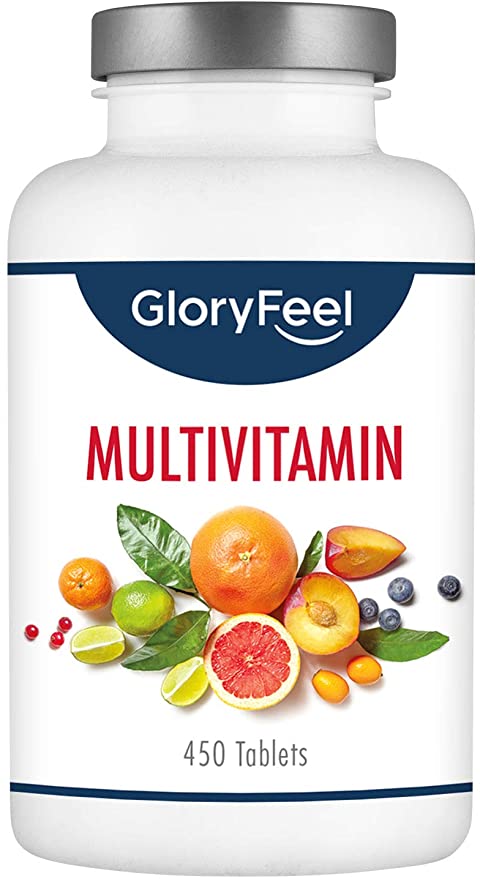 GloryFeel® Multivitamin Supplement - High Dose Vitamin & Mineral for Men & Women - Nutrient Supplement for Vitality Boost - More than 1 Year Supply with 450 Tablets - Suitable for Vegetarians & Vegans