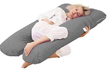 Angel U Shaped Body Maternity Pillow - for Pregnant Women - Side Sleeping for Growing Tummy Support - Jersey Double Zipper Removable Cover - Gray