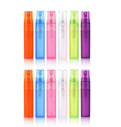 ELFENSTALL Elfenstal- 12pcs 5ml 1/6OZ Atomizer Empty Matte Plastic bottle Spray Refillable Fragrance Perfume Scent Sample Bottle Clean Cloth for Travel Party Makeup Tool 3ml Pipette
