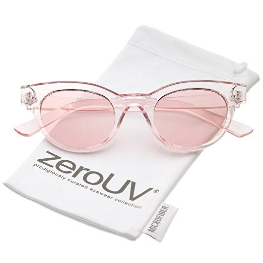 zeroUV - Women's Transparent Horn Rimmed Color Tinted Round Lens Cat Eye Sunglasses 47mm