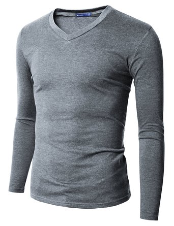 Doublju Mens V-Neck T-shirts with Long Sleeve