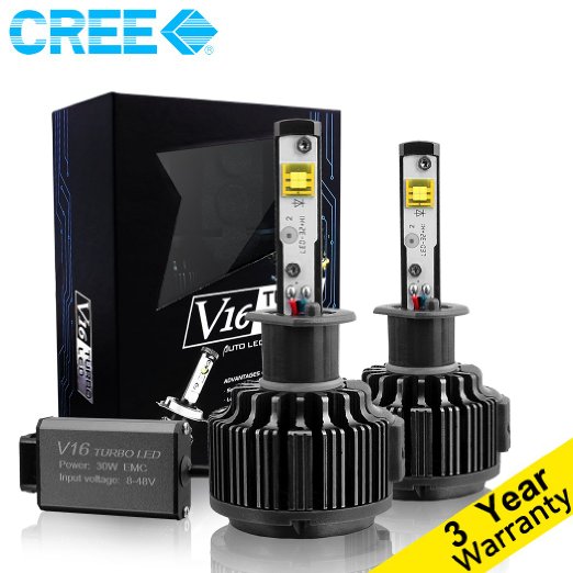 CougarMotor LED Headlight Bulbs All-in-One Conversion Kit - H1 -7,200Lm 60W 6000K Cool White CREE - 3 Year Warranty