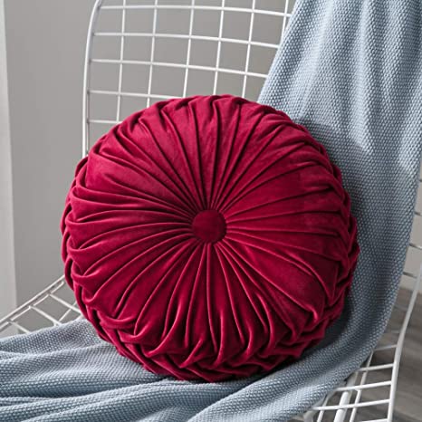 Mrinb Velvet Pleated Round Pumpkin Throw Pillow Couch Cushion Floor Pillow Decorative for Home Sofa Chair Bed Car