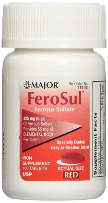 [3 PACK] FeroSul® 325mg (5GR) Ferrous Sulfate Coated Easy-To-Swallow 100 ct. Tablets (Red)