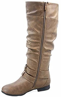 Top Moda Coco-20 Women's Fashion Round Toe Low Heel Knee High Zipper Riding Boot Shoes