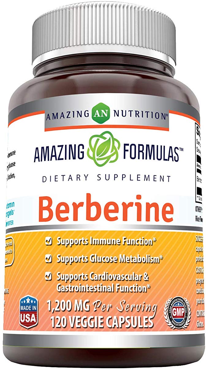 Amazing Formulas Berberine 1200 mg per Serving, Veggie Capsules - Supports Immune Function, Glucose Metabolism and Cardiovascular & Gastrointestinal Function (120 Count)