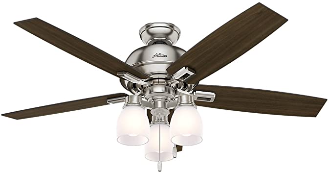 Hunter Fan Company 53338 Hunter 52" Donegan Brushed Nickel Ceiling Fan with Light, White