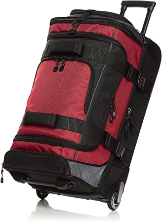 AmazonBasics Ripstop Rolling Travel Luggage Duffle Bag With Wheels - 26 Inch, Red