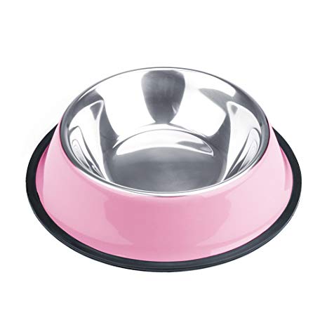 Weebo Pets Pink Stainless Steel No-Tip Food Bowls - Choose Your Size, 4-ounce to 72-ounce