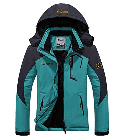 Women's Warm Waterproof Ski Jacket, Fleece Lined Detachable Hood Winter Coat Outdoor Windproof Parka