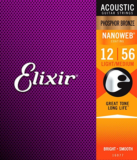 Elixir Strings Phosphor Bronze Acoustic Guitar Strings w NANOWEB Coating, Light/Medium (.012-.056)